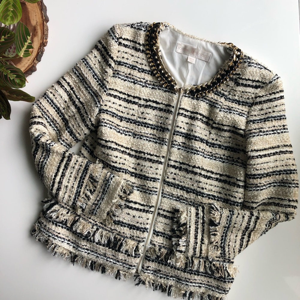 NWT Boston Proper Black & ivory Embellished Blazer